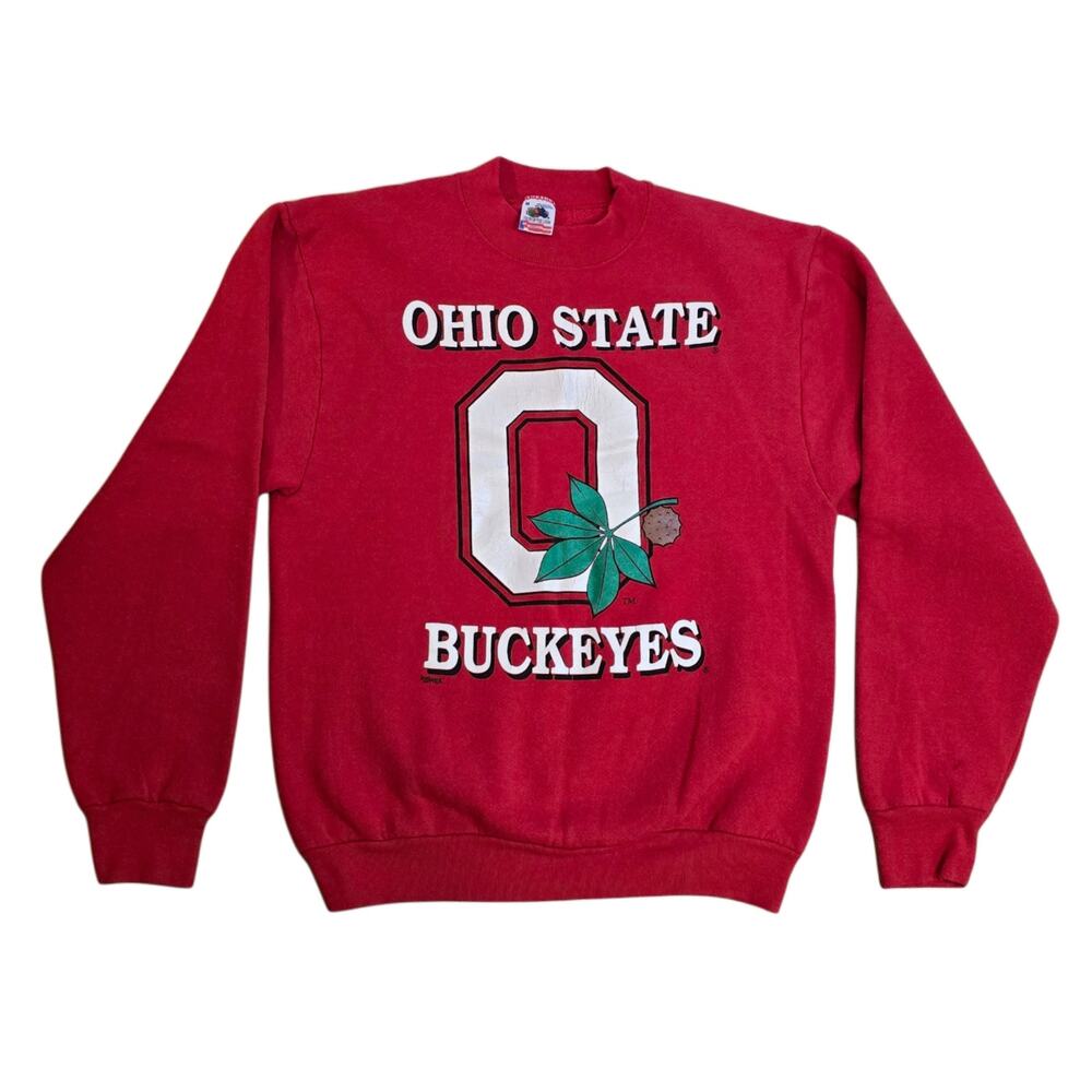 Vintage 90s Ohio State Buckeyes Logo Crewneck Sweatshirt Size M Red Fruit Loom